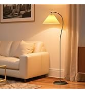 Modern Black Arc LED Floor Lamps, Bright 12W Three-Color Dimming, 14 Inch Pleated Lampshade, Livi...