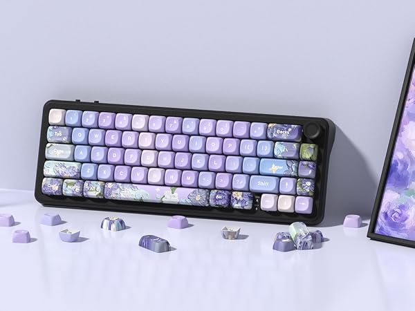 PBT Keyboard keycaps Set,Purple moa keycaps,Violet Theme Dye Sub custom Keycaps,Japanese Cute keycap