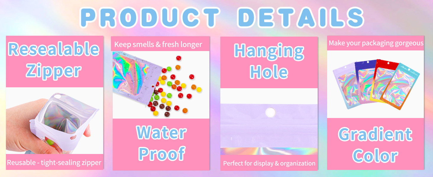packing Holographic Mylar Bags with Clear Window