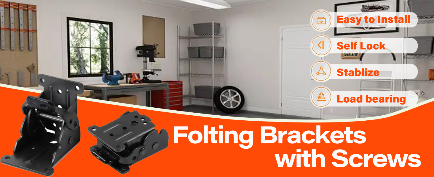 folding table legs, folding brackets, folding shelf brackets, locking hinges, locking hinge