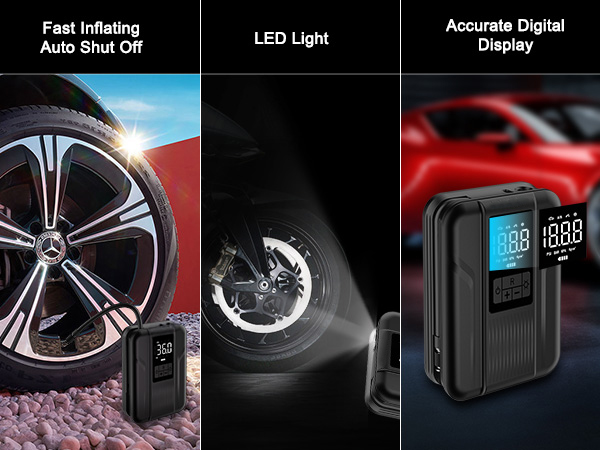 Tire Inflator Portable Air Compressor Portable Pump for Car Tires Inflator 150 PSI &amp; 5000mAh Battery