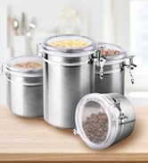 ENLOY 4-Piece Stainless Steel Airtight Food Storage Canister Set with Clear Lid, Canister Sets fo...