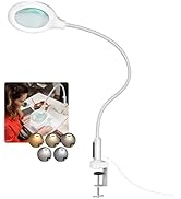 TOMSOO 26" Gooseneck Magnifying Lamp with Clamp, 5 Color Modes Stepless Dimmable LED Desk Light w...
