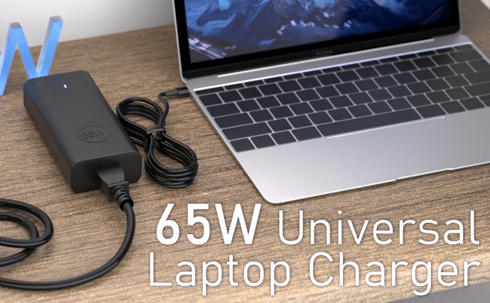 Universal 65W charger compatible with devices with USB-C ports