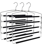 3 Quality Multi Pants Hangers, Real Heavy Duty, Space-Saving Multi-Bar Metal Hangers, Stable with...