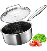 DELARLO Tri-Ply Stainless Steel Sauce Pan,Saucepan Hybrid Stainless Steel With Glass Lid, Sauce P...