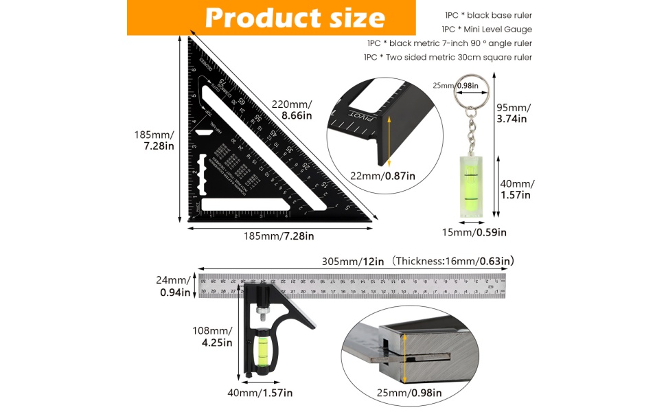Combination Square Woodworking Ruler