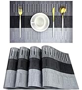 PIGCHCY Placemats,Washable Vinyl Woven Table Mats,Elegant Placemats for Dining Table Set of 4(Black)