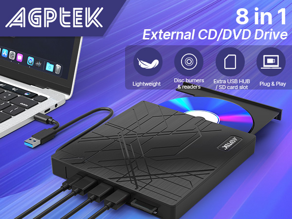 AGPTEK 8 in 1 External CD/DVD Drive