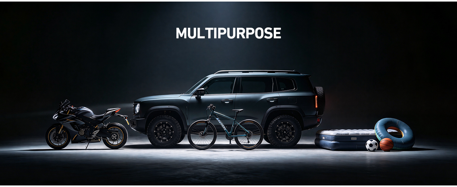 MULTIPURPOSE: for cars, motorcycles, bikes, air mattresses, and inflatables