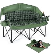 Pcuauld Double Camping Chair Padded Loveseat for Adults, Oversized 2 Person Camp Couch with 2 in ...
