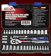 EPAuto 40 Pieces 1/4-Inch &amp; 3/8-Inch Drive Socket Set with 72 Tooth Reversible Ratchet