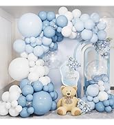 Dusty Blue Balloon Arch Kit, 138PCS Blue and White Balloon Garland Arch Kit with Light Blue, Whit...