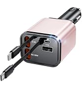 Retractable Car Charger, 4 in 1 Fast Car Phone Charger 69W, 2 Retractable Cables and 2 USB Port, ...