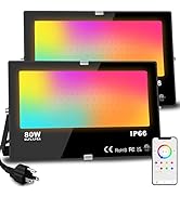 LED Flood Light Outdoor 800W Equivalent 8000LM Smart RGB Landscape Lighting with APP Control, DIY...