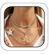 Lcineic Statement Layered Two Tone Star Heart Tassel Choker Necklace for Women Trendy, Chunky Gol...