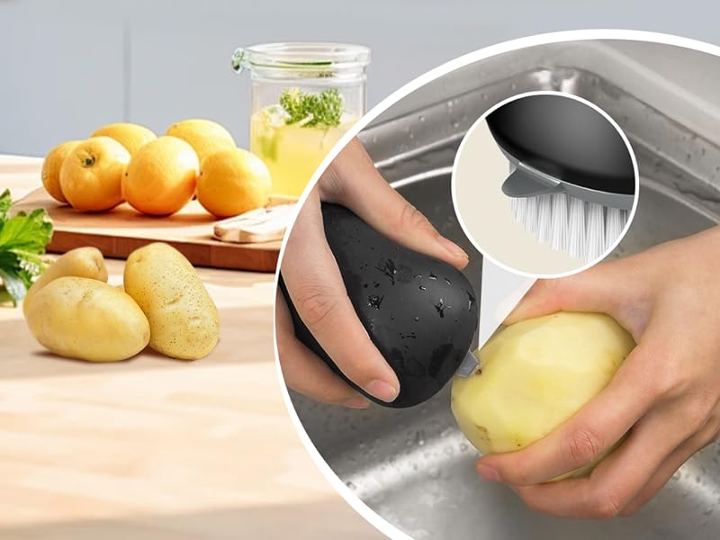 MR.SIGA Fruit and Vegetable Cleaning Brush with Non Slip Comfortable Grip, Pack of 2, Black