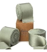 Ribbli Dusty Sage Green Silk Satin Ribbon 1.5 Inch x 30 Yard Handmade Frayed Chiffon Dusty Sage R...