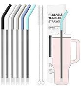 Soledea 40 oz Straight Metal Straws for 40 oz Stanley Tumbler, 6 Pcs Stainless Steel Reusable Dri...