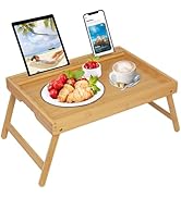 Asuthzon Bed Tray Table with Foldable Legs, Breakfast Food Trays for Eating on Couch with Media S...