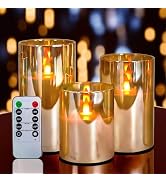 NICEME Radiance Evanescing Flameless Candles with Remote, 3 Pack Glass Battery Operated Candles w...