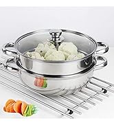 Steamer Pot Stainless Steel 2 Tier - 28cm Steamer Pot w/Glass Lid Food Veg Cooker Pot Cooking Pan...