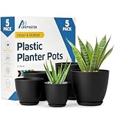 Lifemaster Plant Pots with Multi Drainage Holes - 5 Pieces Versatile, Sturdy Plastic, Stackable D...