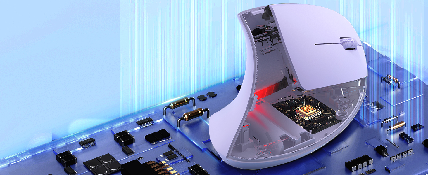 Close-up of a partially disassembled electronic device, showing a blue circuit board with various components and a white curved casing with an exposed processor chip.