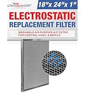 18x24x1 Electrostatic Air Filter, MERV 8, Washable, Reusable Furnace AC/HVAC Filter, Energy Savin...