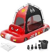 QPAU Race Car Inflatable Kids Air Mattress with Tent &amp; Pump, Portable Blow Up Mattress for Home, ...