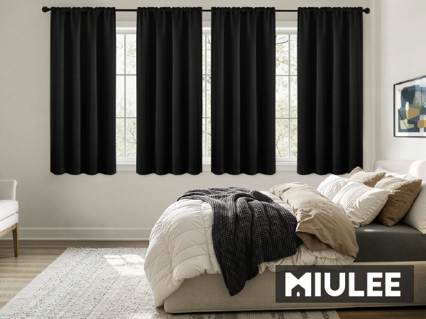 MIULEE 4 Panel Set Black Blackout Curtains Rod Pocket Room Darkening Window Curtains Bedroom