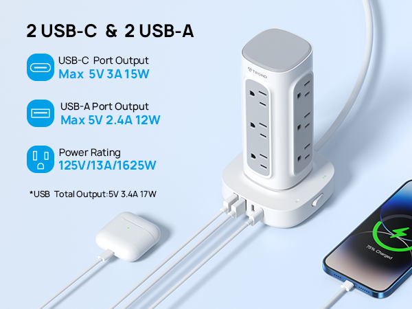tower power strip with usb ports