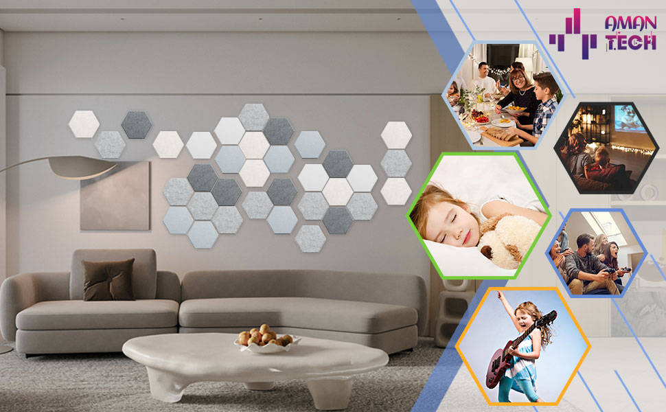 Amantech hexagon acoustic panel acoustic foam sound proof foam panels sound absorbing panel