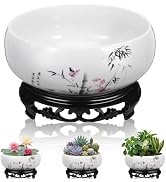 DOITOOL 6.9 Inch Lotus Bowl Planter with Stand Ceramic Water Lily Pot No Drainage Hole Porcelain ...