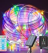 ICRGB Solar Rope Lights Outdoor, 66FT 200 LED Christmas Lights Outdoor Waterproof 8 Modes Garden ...