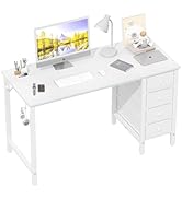 Lufeiya White Computer Desk with Drawers - 47 Inch Study Work Writing Desk for Home Office Bedroo...