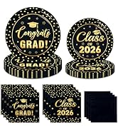 Black and Gold Graduation Paper Plates and Napkins Serve 50, Polka Dots Graduation Decorations Cl...