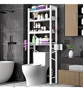 Over The Toilet Storage Cabinet,4 Tier Bathroom Organizer and Storage With Adjustable Shelf Water...