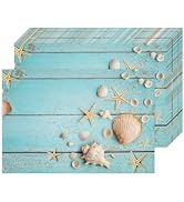 Bayson 50 Pack Summer Ocean Blue Disposable Paper Placemats, Starfish Seashell Beach Wooden Paper...