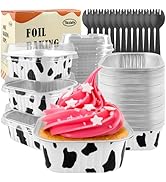 10 oz Cake Moulds with Lids 50 Pack, Disposable Dinner Plate Cupcake Baking Dishes,Aluminium Foil...