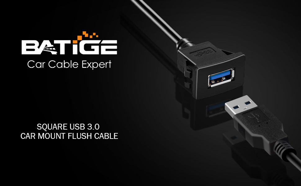 BATIGE - SQUARE USB 3.0 CAR MOUNT FLUSH CABLE