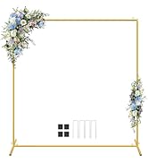 JEBUTU Wedding Arch Backdrop Stand Square 6.6x6.6FT Gold Balloon Arch Stand Garden Arbor Backdrop...