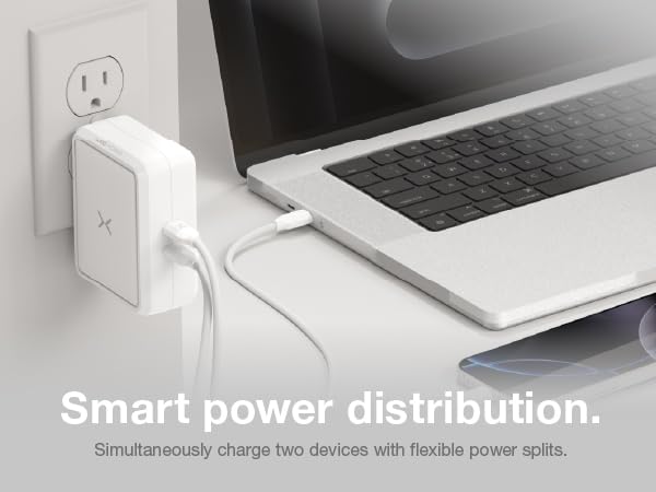 Smart power distribution balances power across both ports for fast charging of all devices