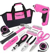 THINKWORK 40-Piece Pink Tool Set - Ladies Hand Tool Set with 3.6V Rotatable Electric Screwdriver ...