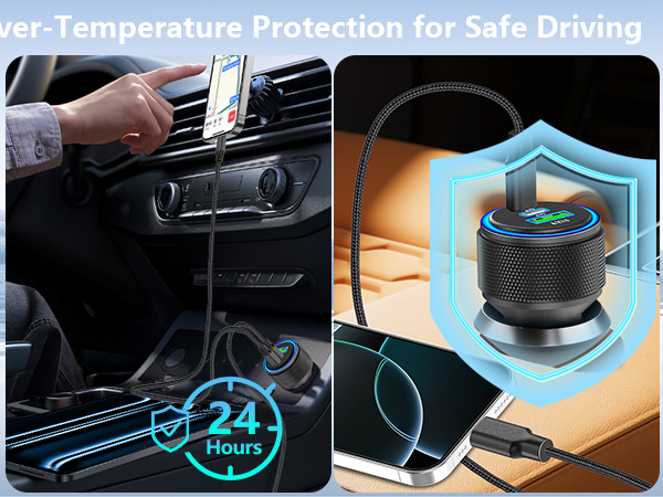 MFi Certified 3-Port 67W PD/QC Car Power Adapter USB-C Car Charger Cigarette Lighter for iPhone 16