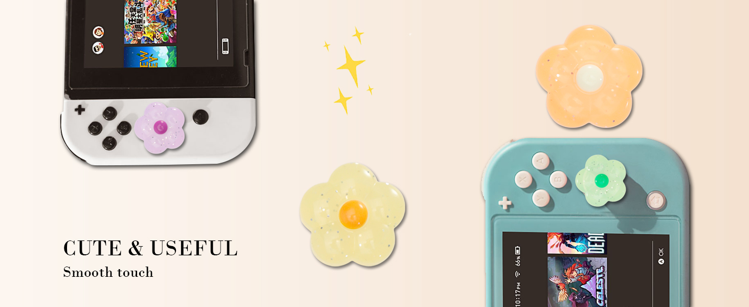 Cute Switch Joycon Thumb Grip Caps, Kawaii 3D Glitter Shinny Flower Joystick Button Cover