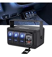 Nilight 3 Gang Rocker Switch Box 12V SPST ON Off Switch PD Type C and QC 3.0 USB Charger Voltmete...