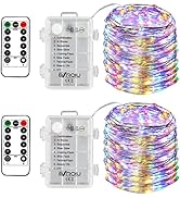 2 x Fairy Lights Battery Operated, Silver Wire Chains 8 Mode 5M 50 LEDs Timer String Lights with ...