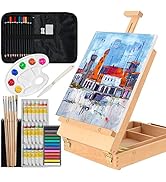 Kuyal Art Kit, 45 Piece Wooden Paint Set Crafts Drawing Painting Kit with Box Easel and 18 Acryli...