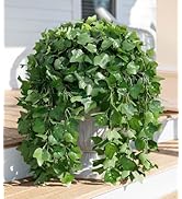 Faux Outdoor Plants Fake Hanging Plants for Outdoors Outside Decorations, 2 Pcs Green Fake Ivy Vi...